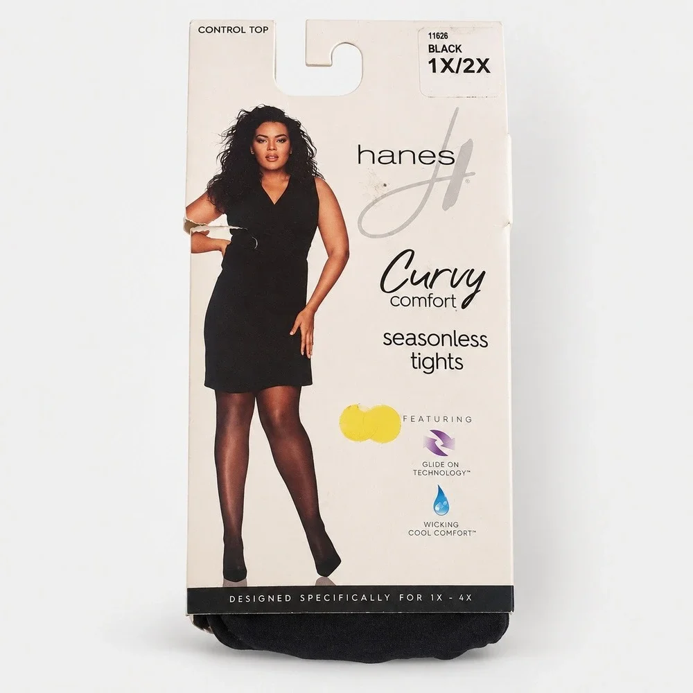 Hanes Curvy Comfort Tights Womens 1X/2X Black Seasonless Control Top HCC011